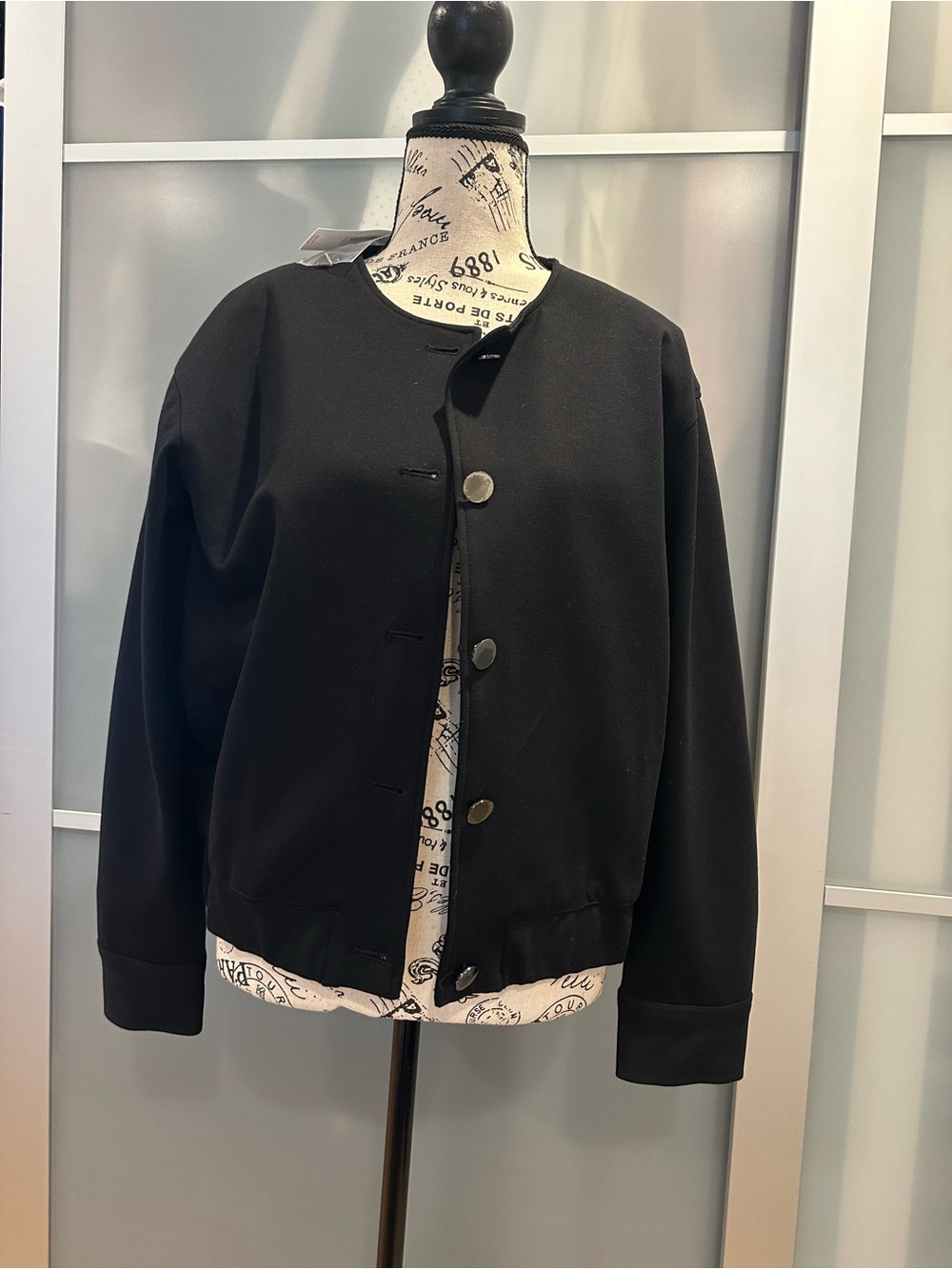 SPANX Black Button-Front Bomber Jacket